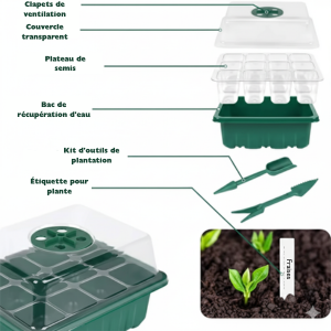 Lot de 5 kits de germination - 12 cellules avec dôme d'aération
